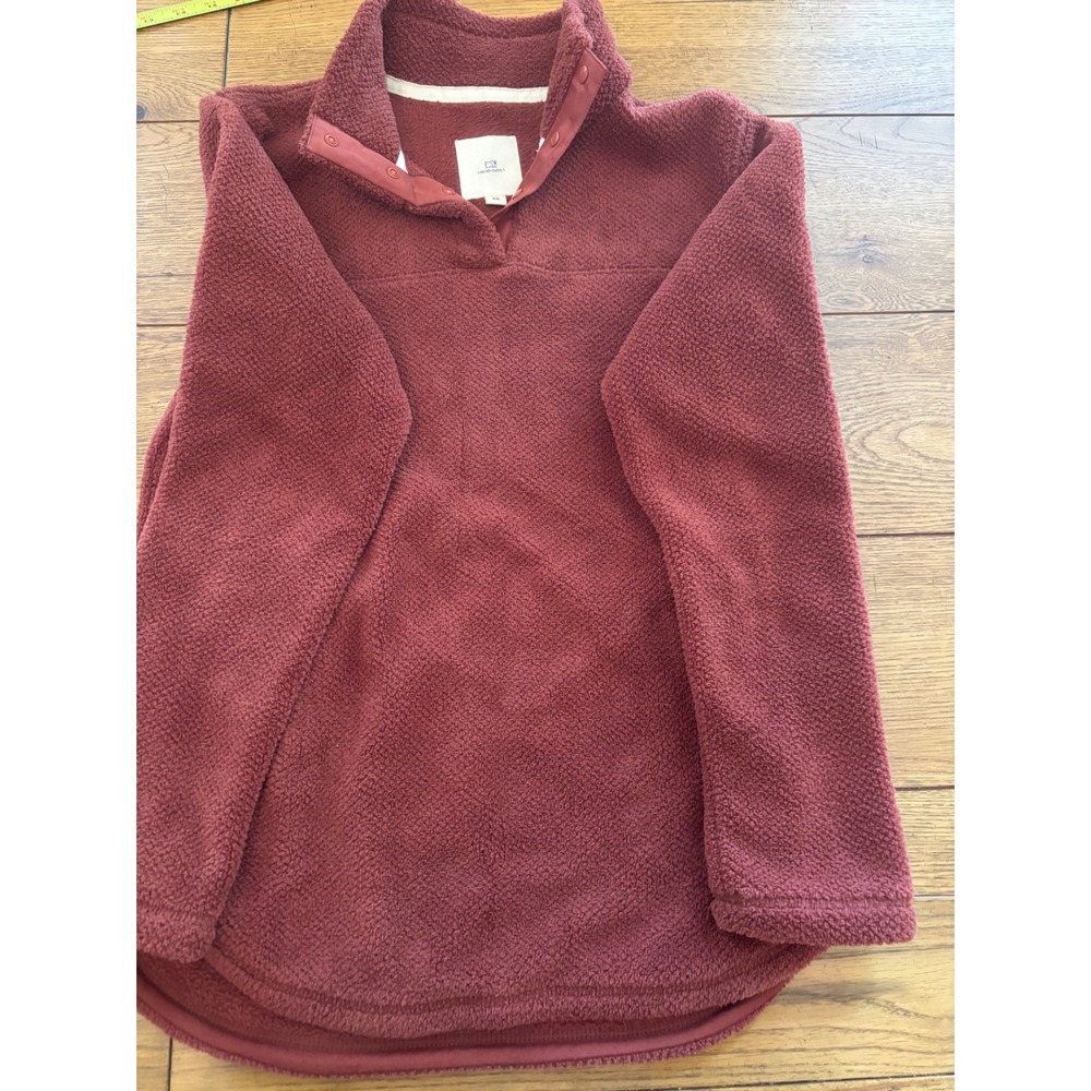Thread & Supply Fleece Pullover Women XS Rust Excellent QZ Sherpa Elbow patches